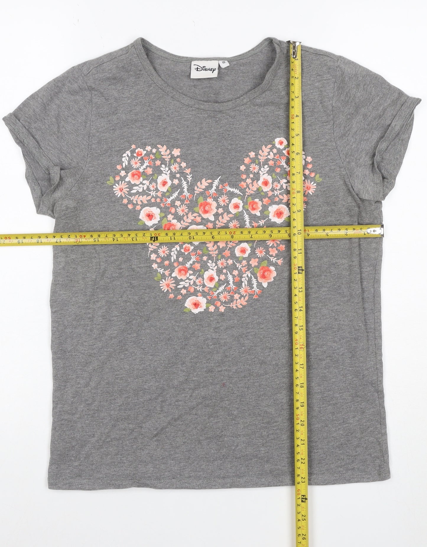 Disney Women’s Grey Floral Mickey Mouse Short Sleeve T-Shirt UK 10