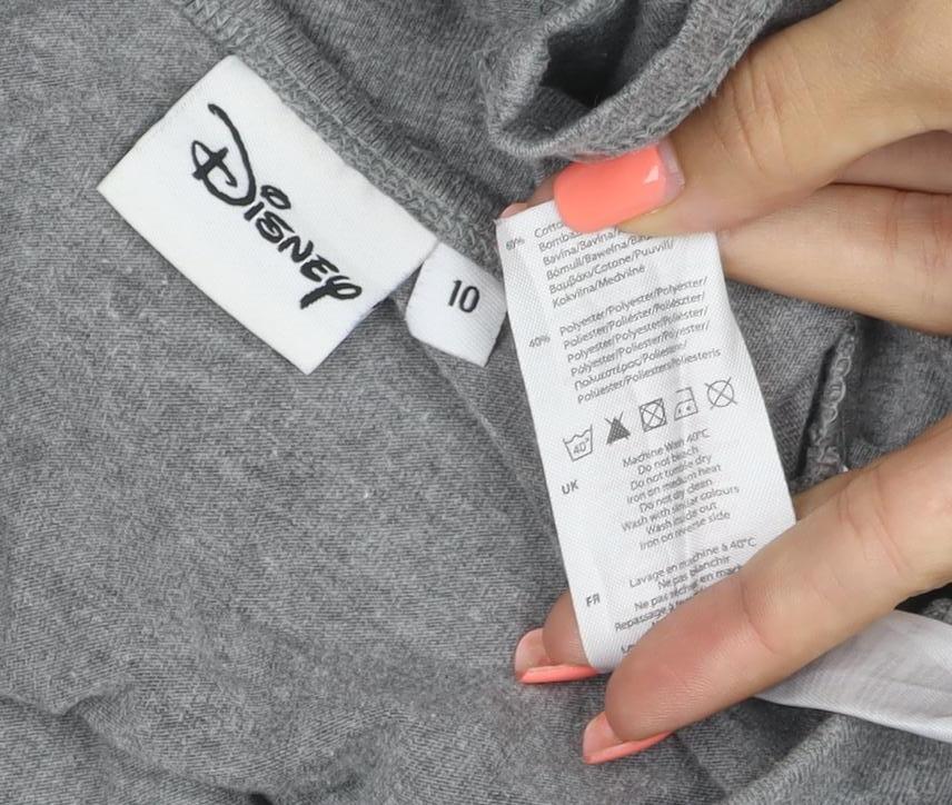 Disney Women’s Grey Floral Mickey Mouse Short Sleeve T-Shirt UK 10