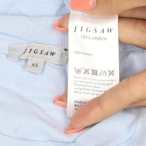 Jigsaw Women Blue XS Cotton Basic Crew Neck Short Sleeve T-Shirt