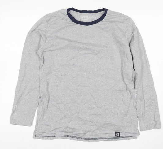 The White Company Men Grey Navy Crew Neck Long Sleeve T-Shirt S