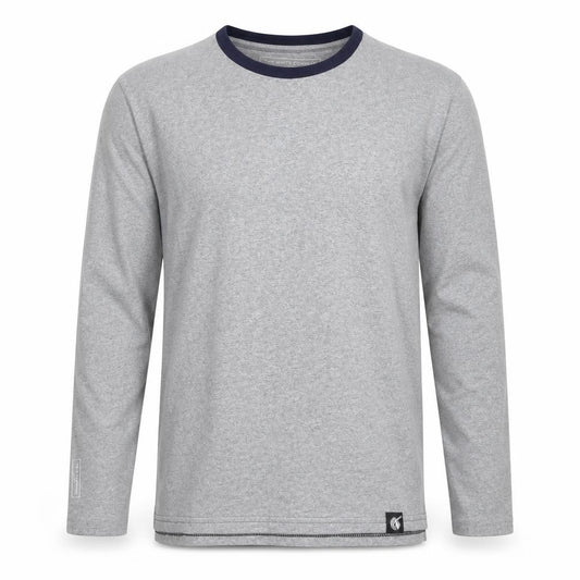 The White Company Men Grey Navy Crew Neck Long Sleeve T-Shirt S