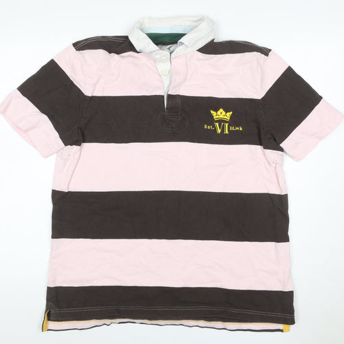 Howick Men’s L Pink Brown Striped Long Sleeve Rugby Polo