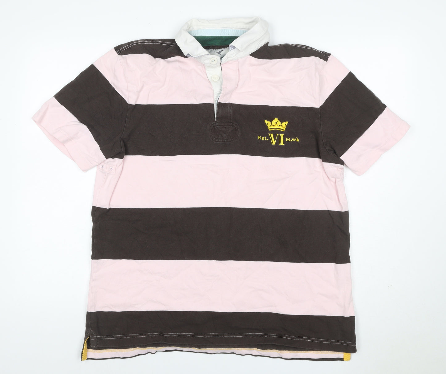 Howick Men’s L Pink Brown Striped Long Sleeve Rugby Polo