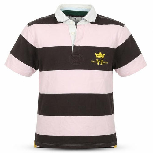 Howick Men’s L Pink Brown Striped Long Sleeve Rugby Polo