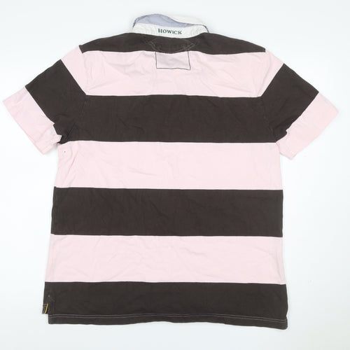 Howick Men’s L Pink Brown Striped Long Sleeve Rugby Polo