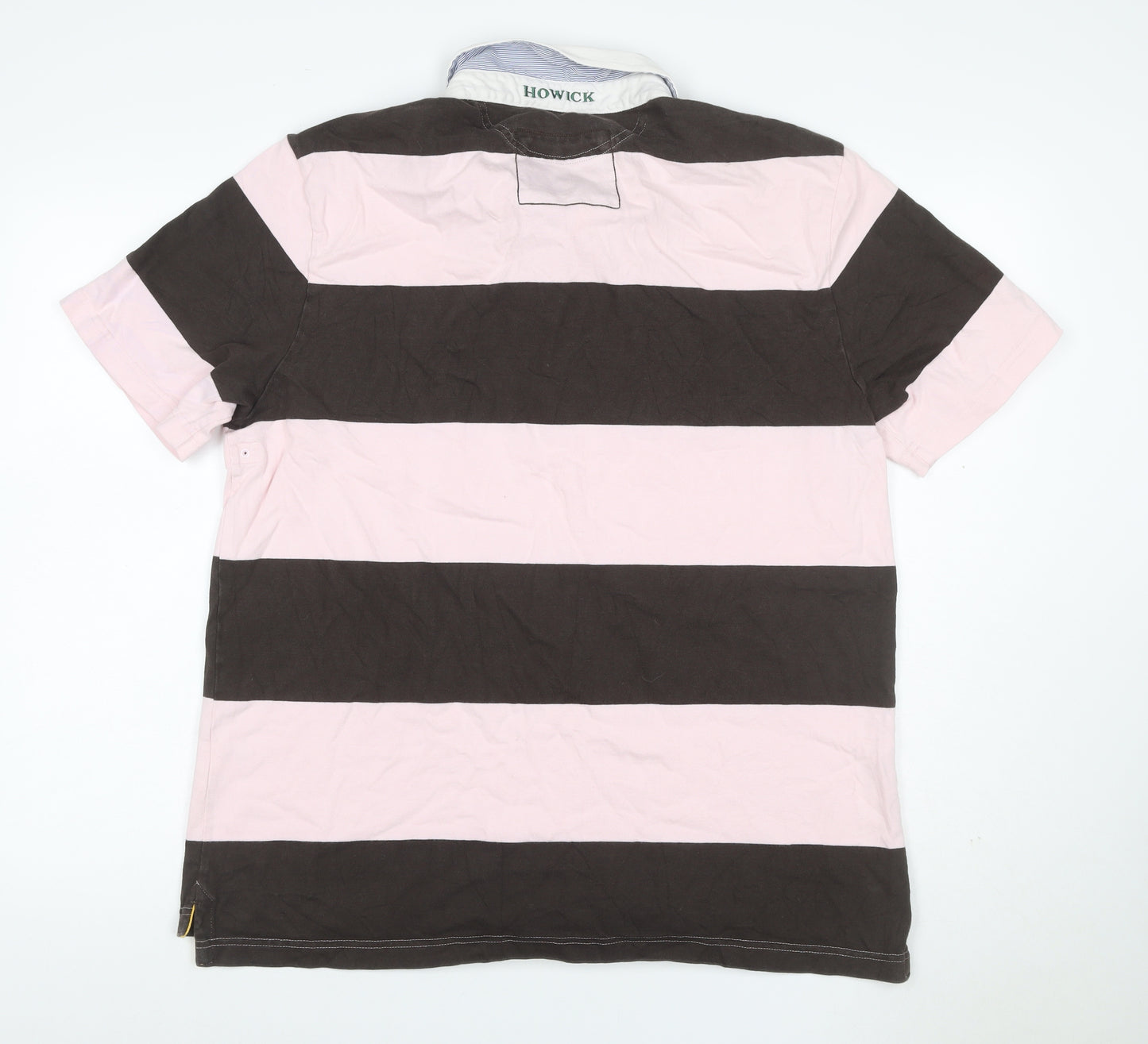 Howick Men’s L Pink Brown Striped Long Sleeve Rugby Polo
