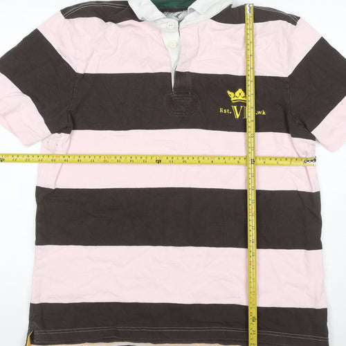 Howick Men’s L Pink Brown Striped Long Sleeve Rugby Polo