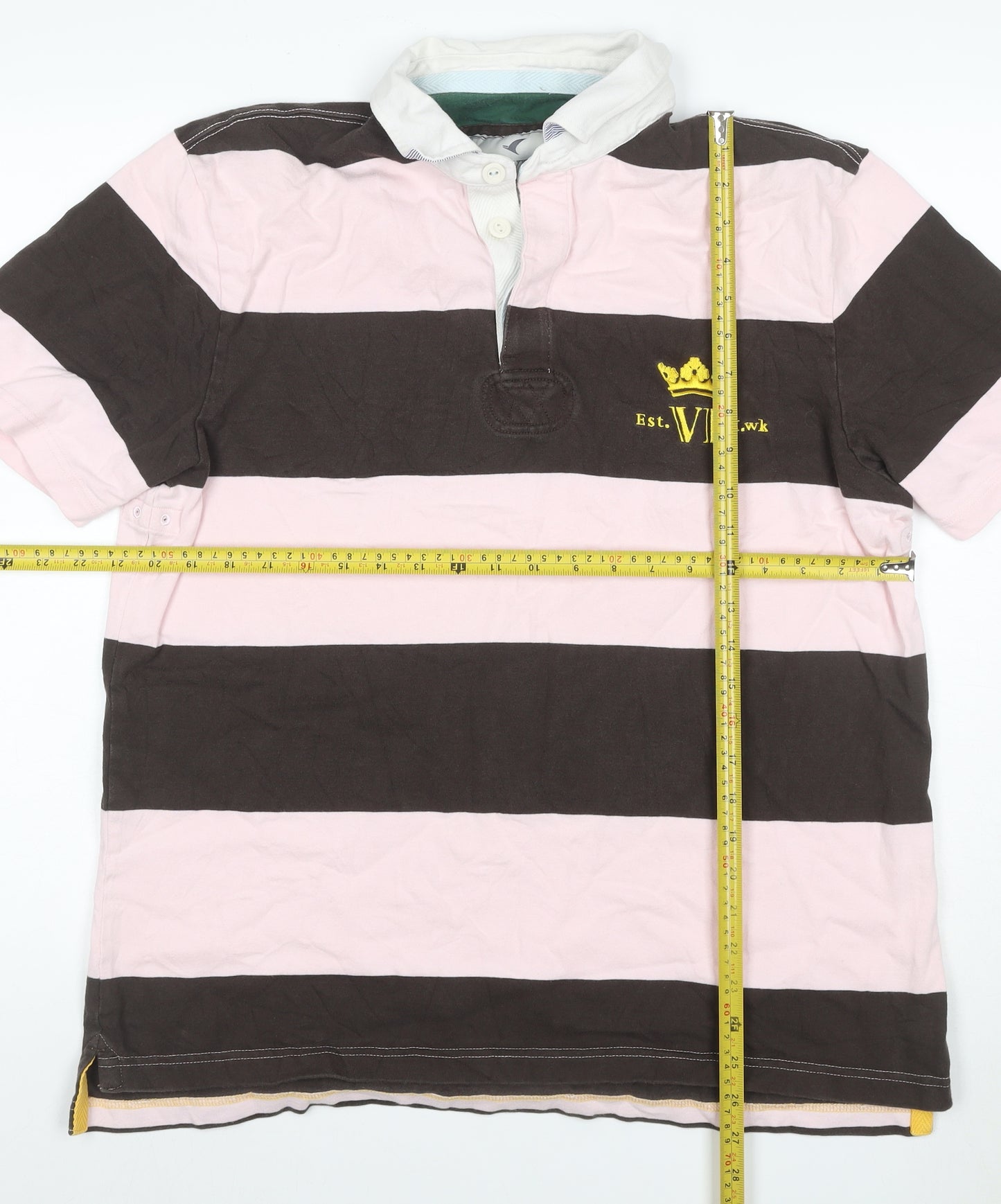 Howick Men’s L Pink Brown Striped Long Sleeve Rugby Polo