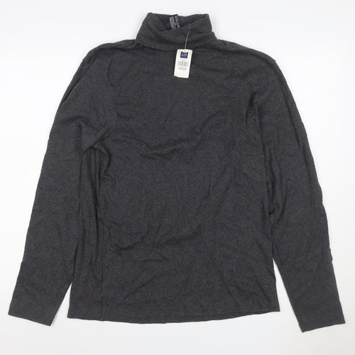 GAP Women Grey L Roll Neck Long Sleeve Cotton Basic T-Shirt