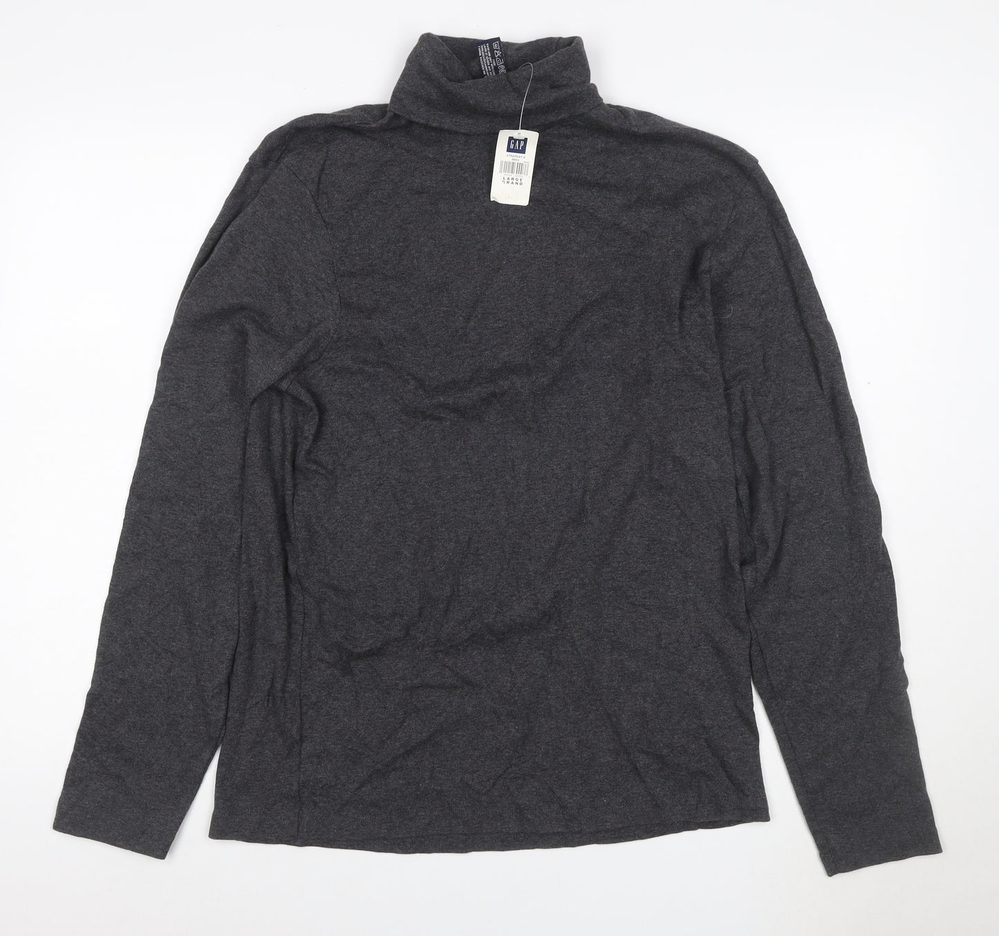 GAP Women Grey L Roll Neck Long Sleeve Cotton Basic T-Shirt