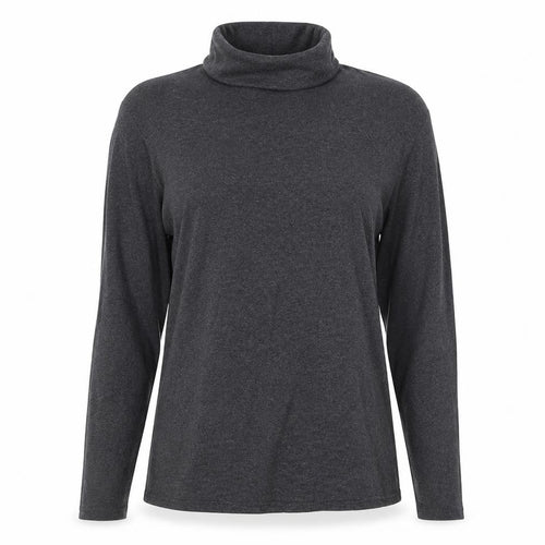 Gap Women Grey L Roll Neck Long Sleeve Cotton Basic T-Shirt