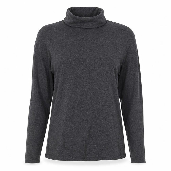 Gap Women Grey L Roll Neck Long Sleeve Cotton Basic T-Shirt