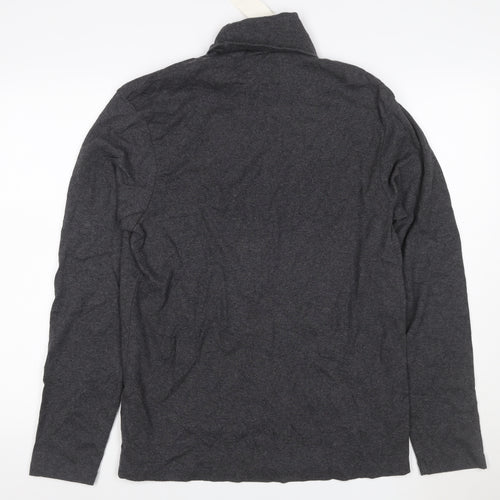 GAP Women Grey L Roll Neck Long Sleeve Cotton Basic T-Shirt