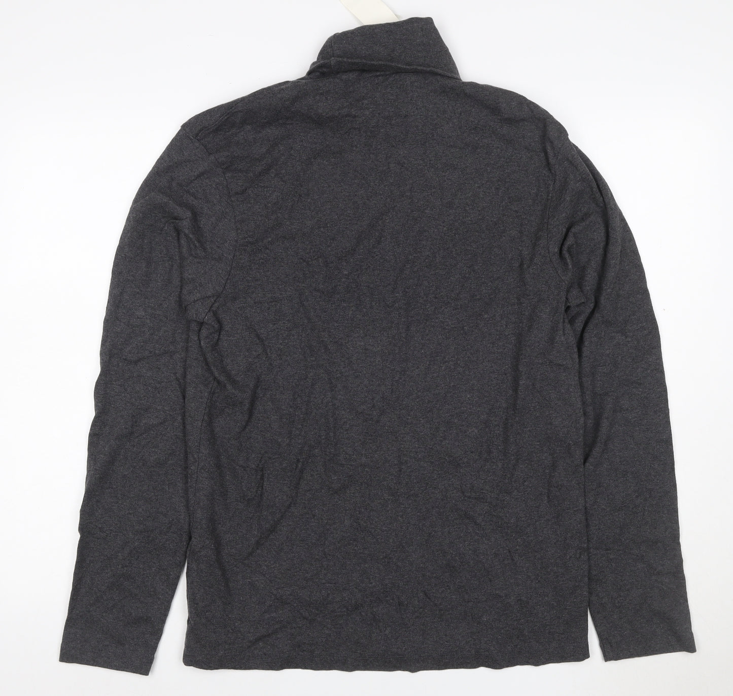 GAP Women Grey L Roll Neck Long Sleeve Cotton Basic T-Shirt