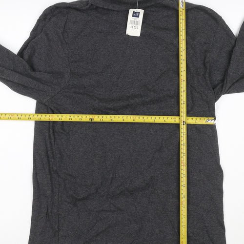 GAP Women Grey L Roll Neck Long Sleeve Cotton Basic T-Shirt