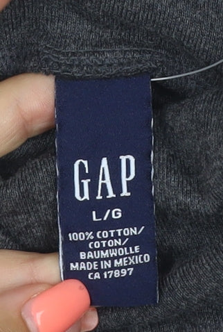 GAP Women Grey L Roll Neck Long Sleeve Cotton Basic T-Shirt