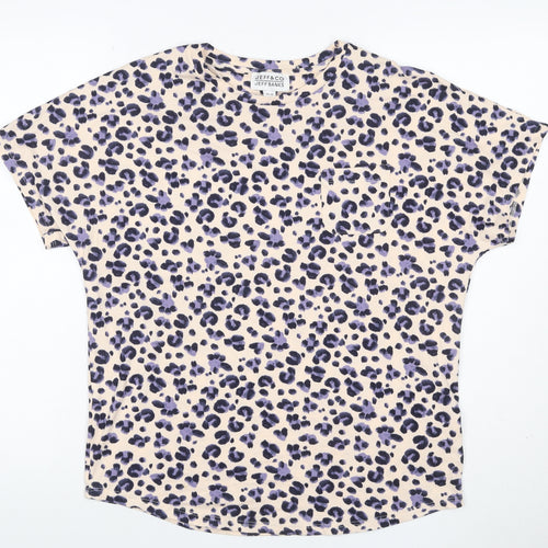 Jeff Banks Women Beige Purple Leopard Print Jersey T-Shirt UK 10