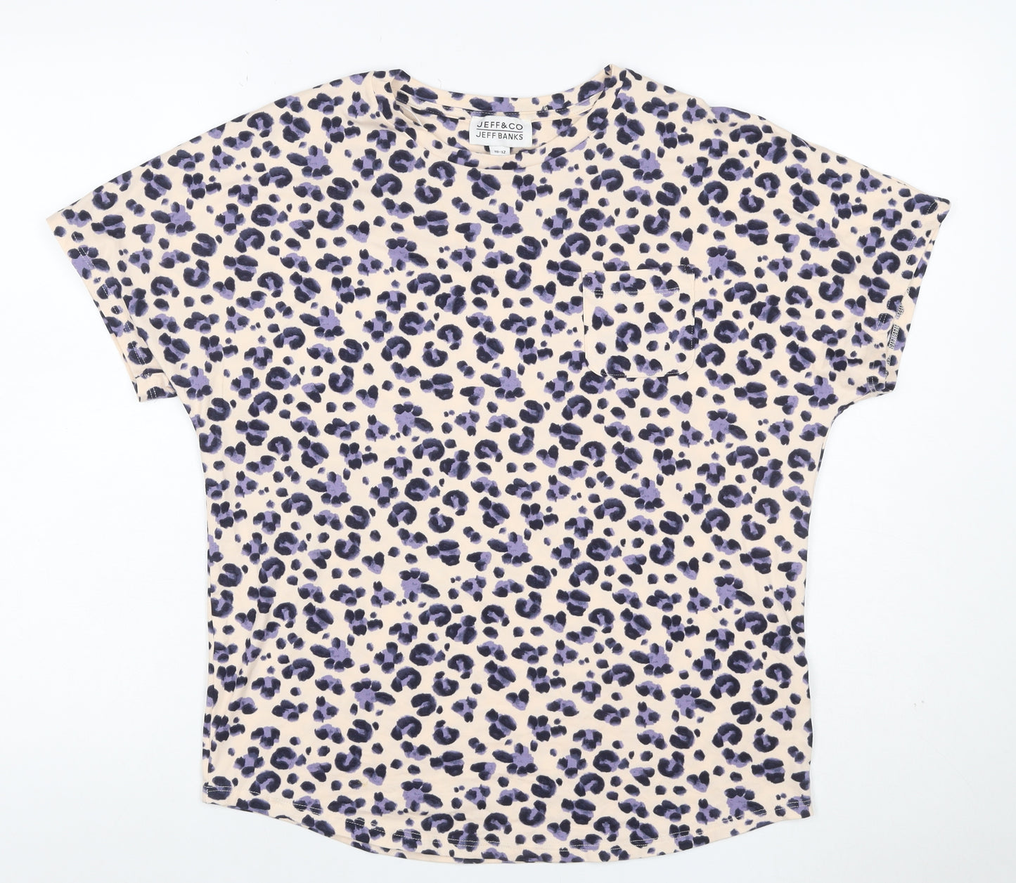 Jeff Banks Women Beige Purple Leopard Print Jersey T-Shirt UK 10