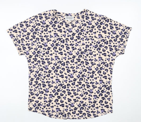 Jeff Banks Women Beige Purple Leopard Print Jersey T-Shirt UK 10