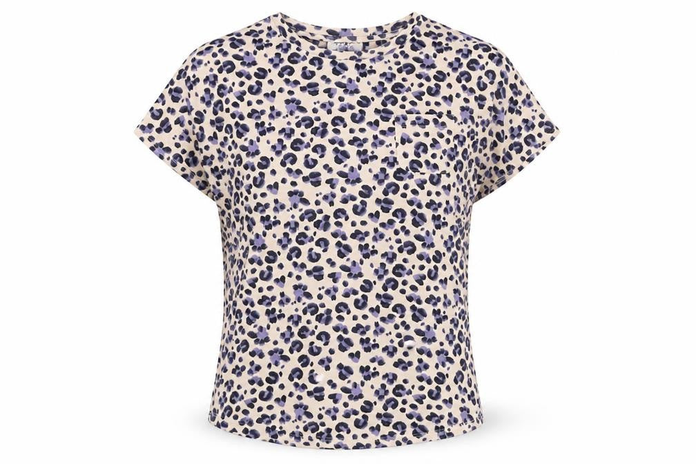 Jeff Banks Women Beige Purple Leopard Print Jersey T-Shirt UK 10