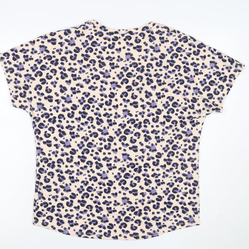 Jeff Banks Women Beige Purple Leopard Print Jersey T-Shirt UK 10