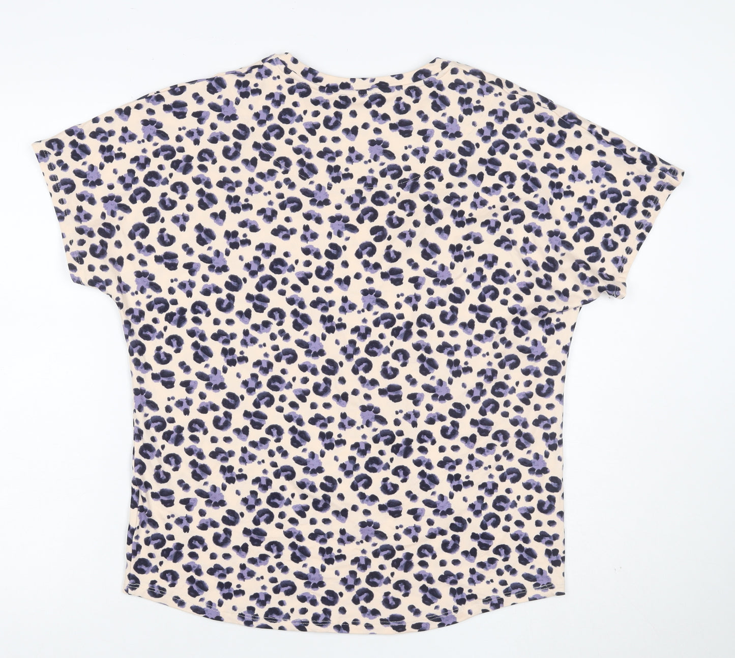 Jeff Banks Women Beige Purple Leopard Print Jersey T-Shirt UK 10