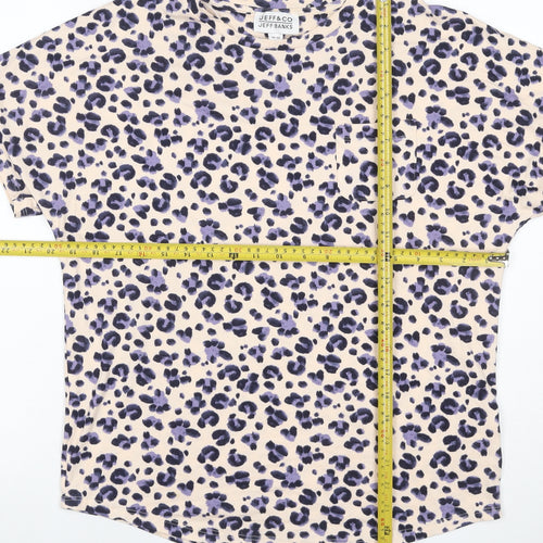 Jeff Banks Women Beige Purple Leopard Print Jersey T-Shirt UK 10