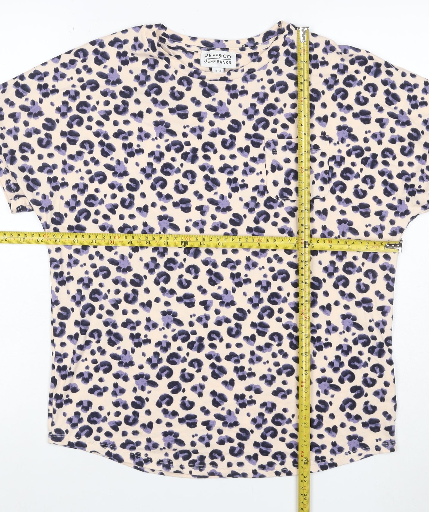 Jeff Banks Women Beige Purple Leopard Print Jersey T-Shirt UK 10