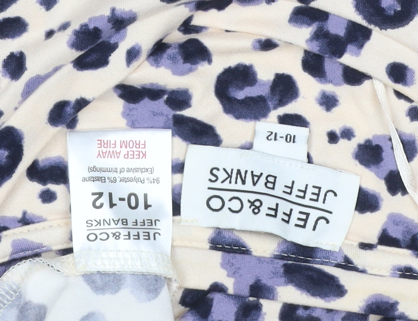 Jeff Banks Women Beige Purple Leopard Print Jersey T-Shirt UK 10