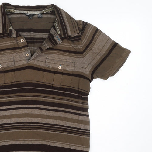 Ted Baker Men’s Brown Striped Polo Shirt Size L Short Sleeve