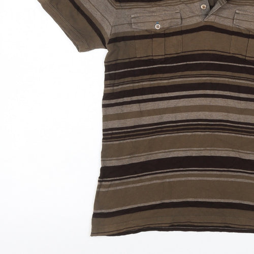 Ted Baker Men’s Brown Striped Polo Shirt Size L Short Sleeve