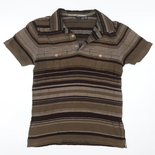 Ted Baker Men’s Brown Striped Polo Shirt Size L Short Sleeve