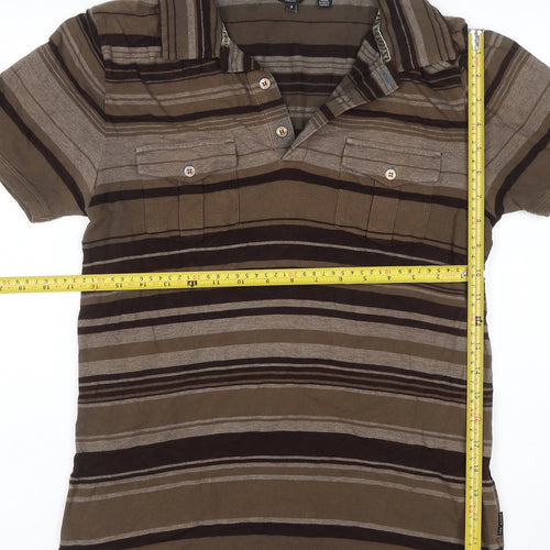Ted Baker Men’s Brown Striped Polo Shirt Size L Short Sleeve