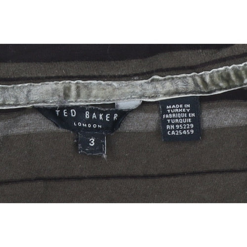 Ted Baker Men’s Brown Striped Polo Shirt Size L Short Sleeve