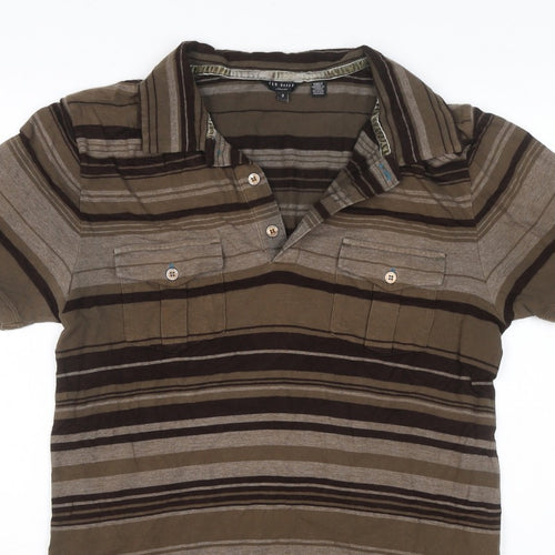 Ted Baker Men’s Brown Striped Polo Shirt Size L Short Sleeve