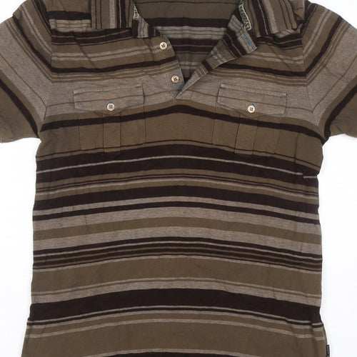 Ted Baker Men’s Brown Striped Polo Shirt Size L Short Sleeve