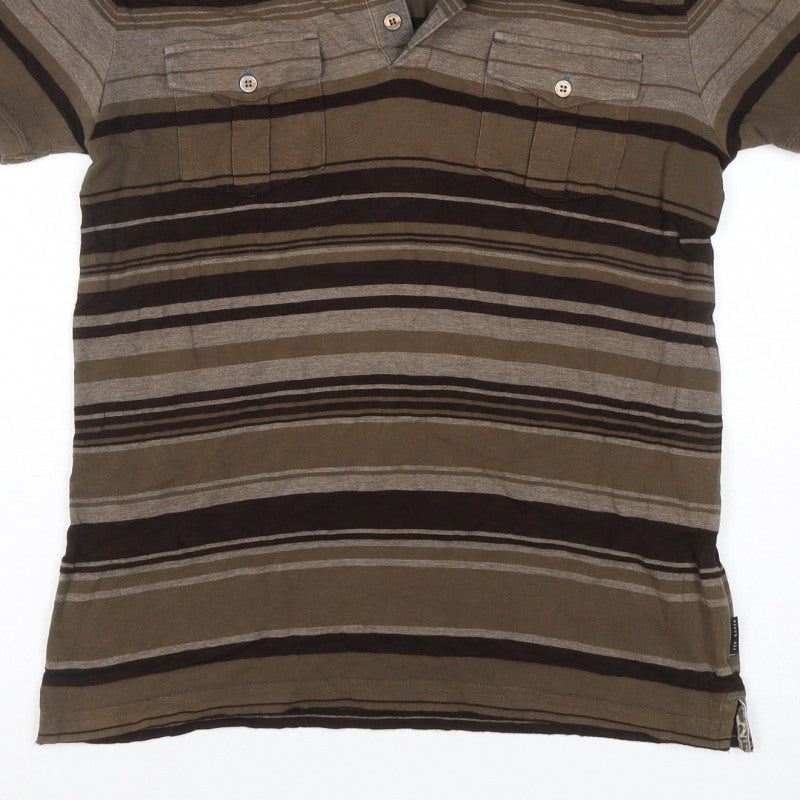 Ted Baker Men’s Brown Striped Polo Shirt Size L Short Sleeve