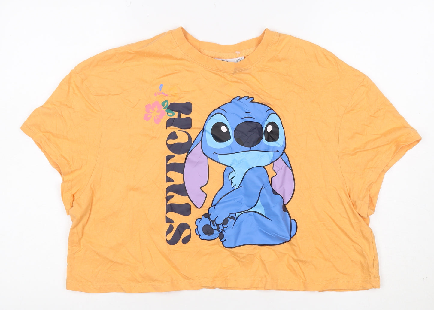 Disney 100 Primark Women Orange XL Stitch Cartoon T-Shirt