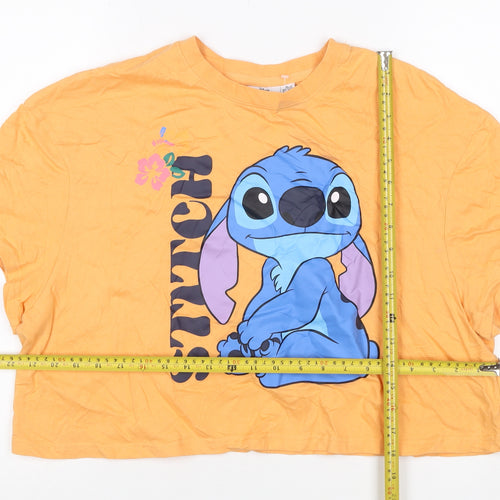 Disney 100 Primark Women Orange XL Stitch Cartoon T-Shirt