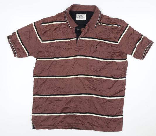 Duke Mens Brown Striped Cotton Polo Shirt XL Short Sleeve
