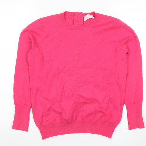 Savida Women’s Pink Pearl Button Back Crew Neck Jumper UK 14