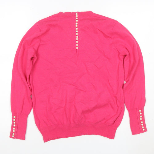Savida Women’s Pink Pearl Button Back Crew Neck Jumper UK 14