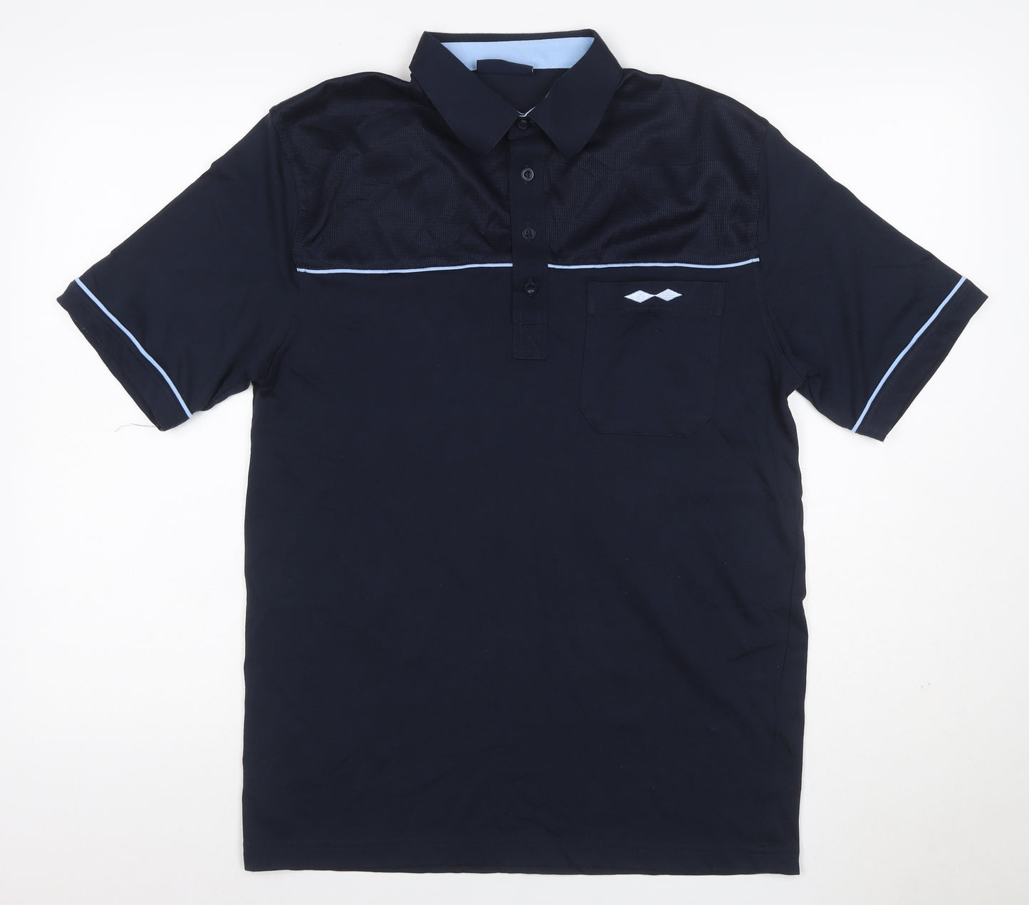 Tom Hagan Men’s Blue M Polo Shirt Mesh Panel Pocket Short Sleeve