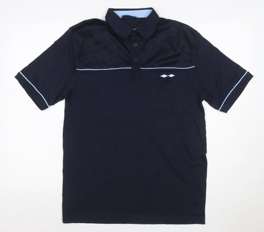 Tom Hagan Men’s Blue M Polo Shirt Mesh Panel Pocket Short Sleeve
