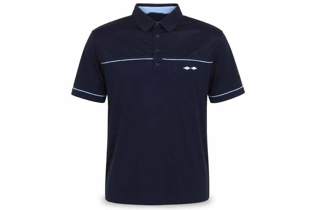 Front view of Tom Hagan Men’s Blue M Polo Shirt Mesh Panel Pocket Short Sleeve