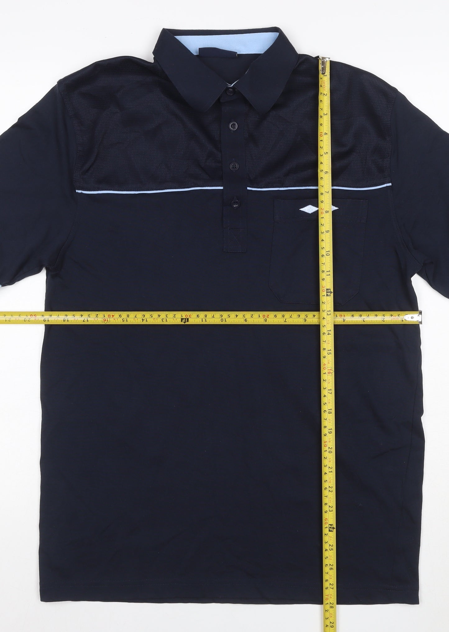 Tom Hagan Men’s Blue M Polo Shirt Mesh Panel Pocket Short Sleeve