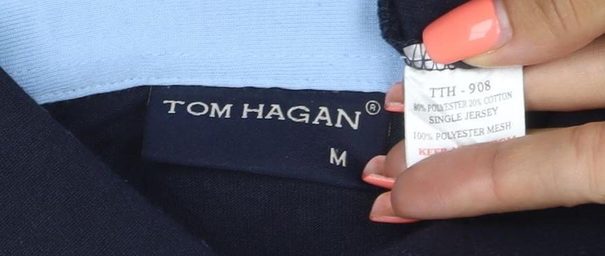 Tom Hagan Men’s Blue M Polo Shirt Mesh Panel Pocket Short Sleeve