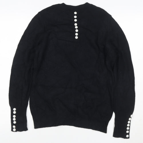 Saylor Women Black UK 12 Pearl Button Balloon Sleeve Knit Jumper