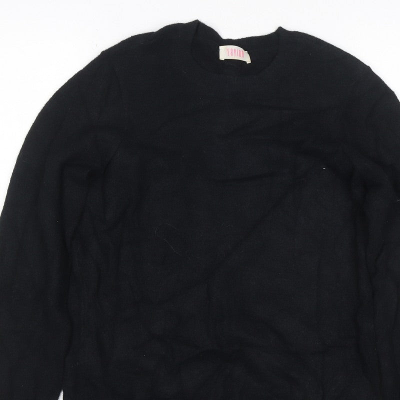 Saylor Women Black UK 12 Pearl Button Balloon Sleeve Knit Jumper