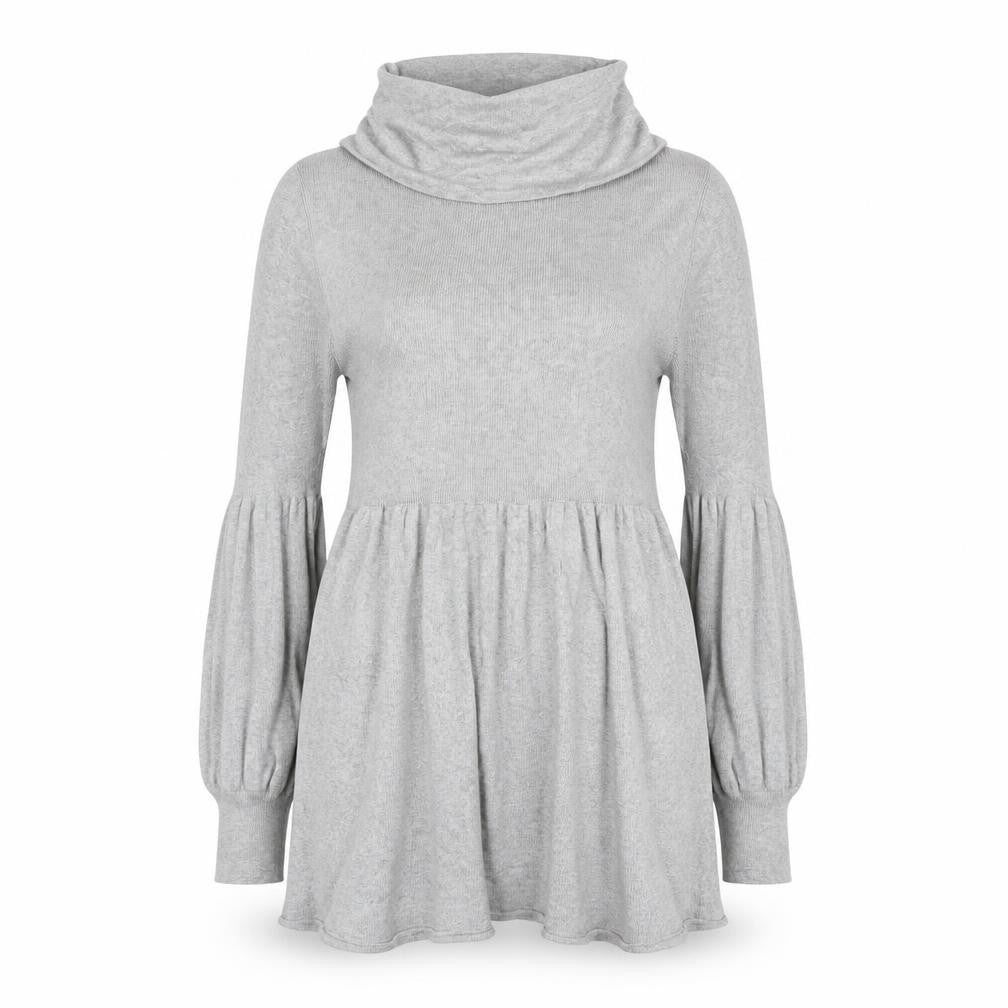 CHIC Women Grey L Knit Cowl Neck Fit & Flare Short Jumper Dress